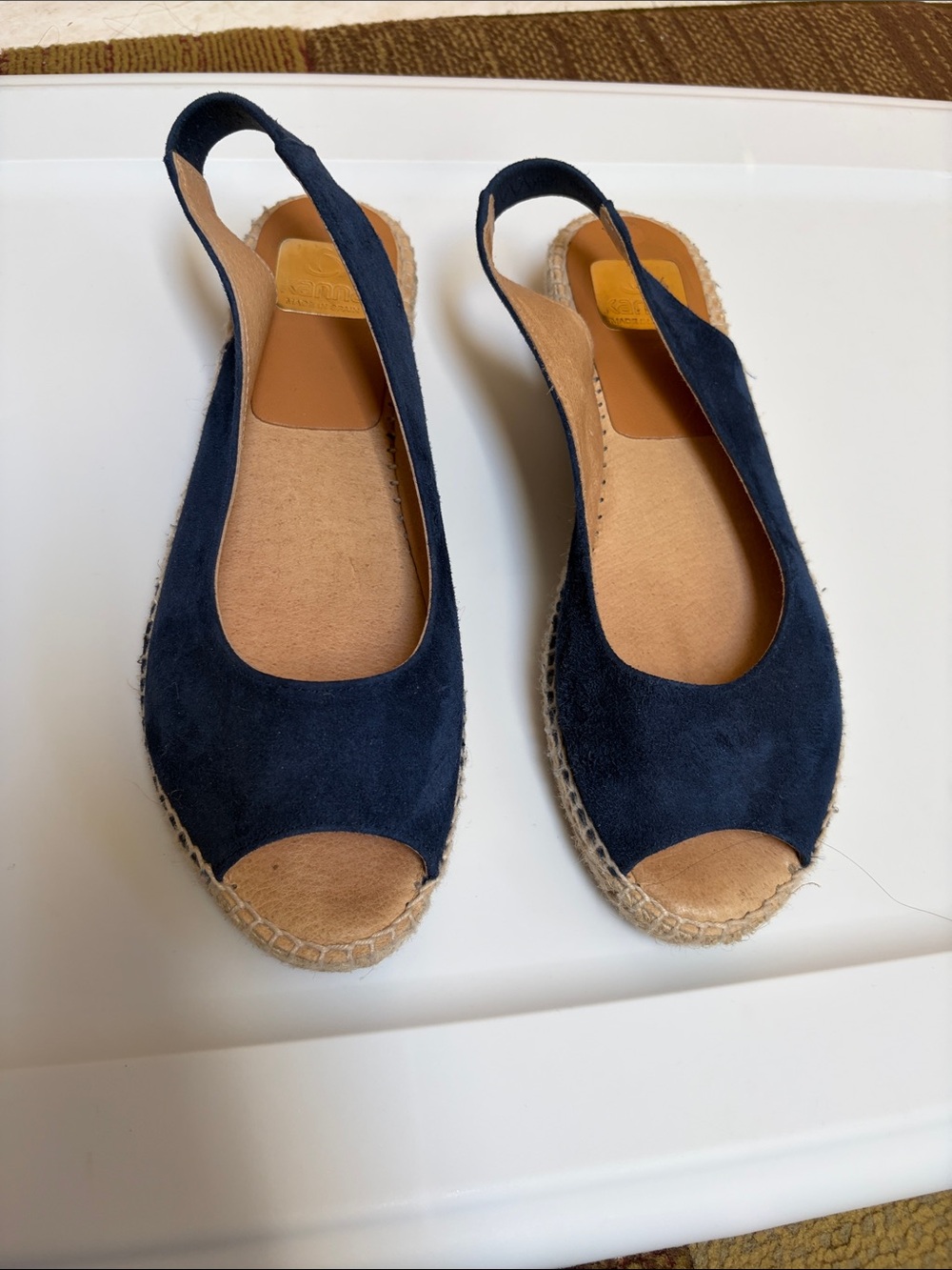 kanna Navy Suede Slingback Espadrille Peep Toe